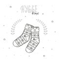 Hygge time with socks on white background